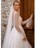 Long Sleeves Beaded Ivory Lace Tulle Timeless Wedding Dress